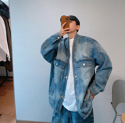 Washed Blue Heavy Robe Denim Jacket - Cruish Home