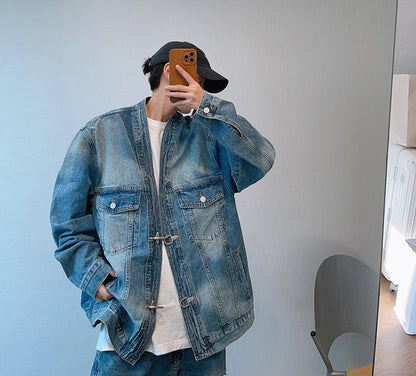 Washed Blue Heavy Robe Denim Jacket - Cruish Home