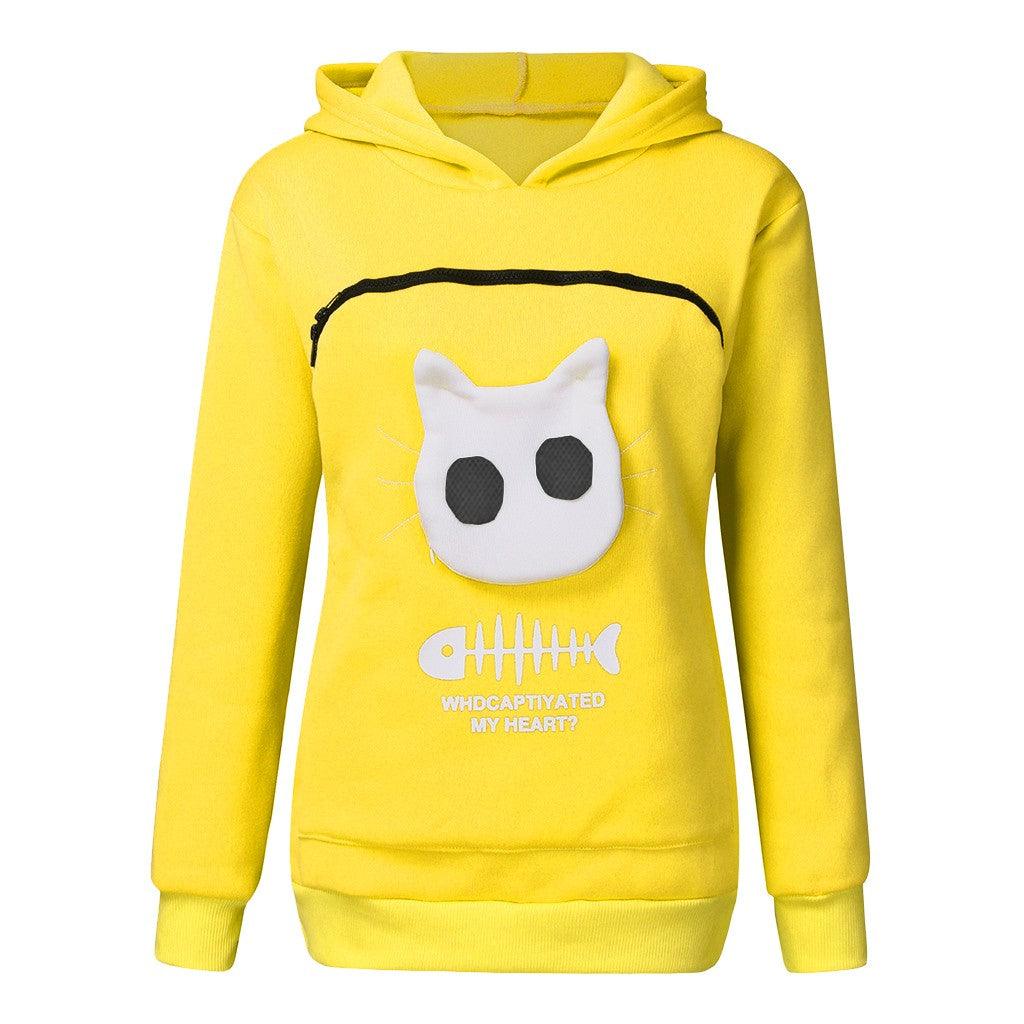 Women Hoodie Sweatshirt With Cat Pet Pocket Design Long Sleeve Sweater Cat Outfit - Cruish Home