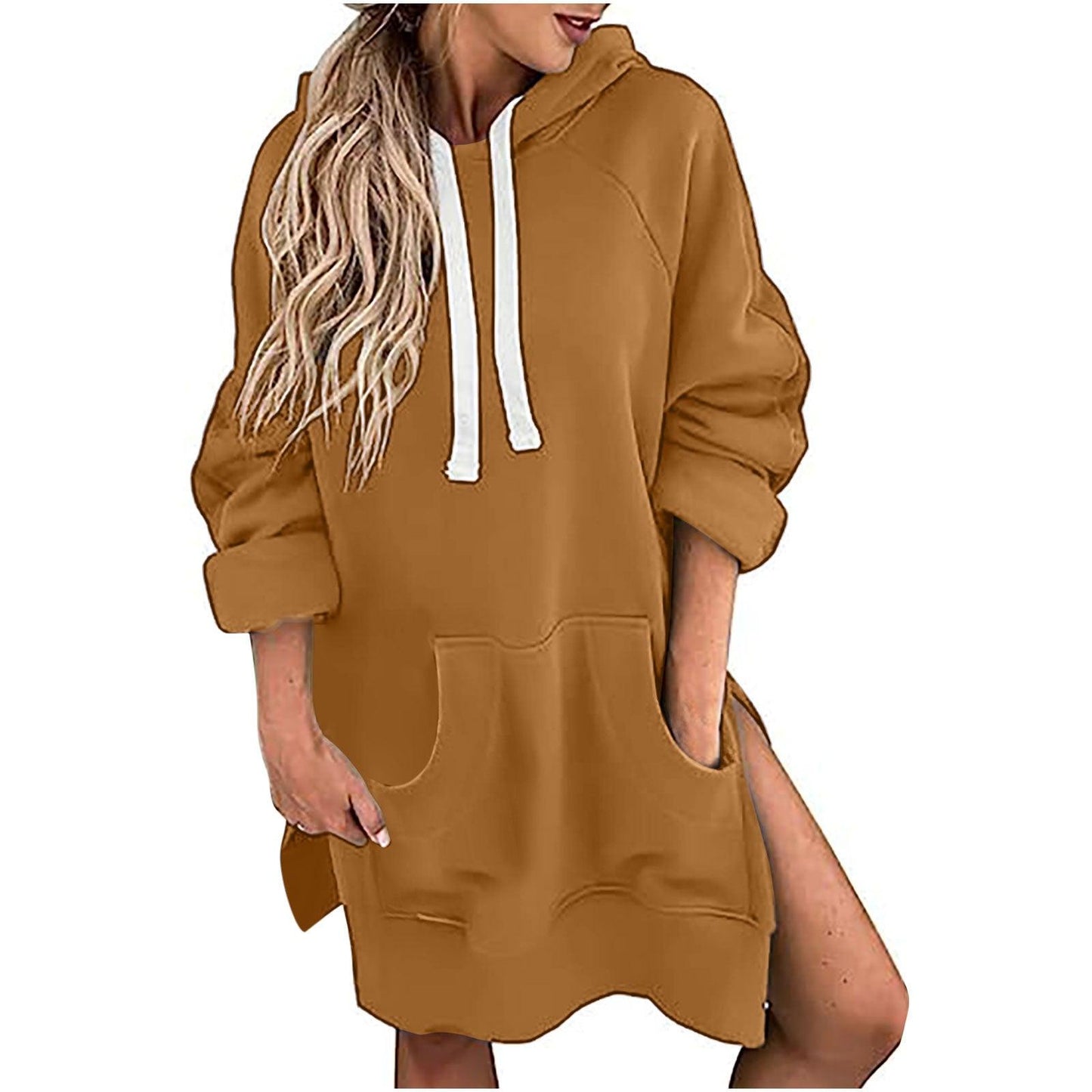 Loose-fitting Women's Sweater Long Sleeve Solid Color Drawstring Top - Cruish Home