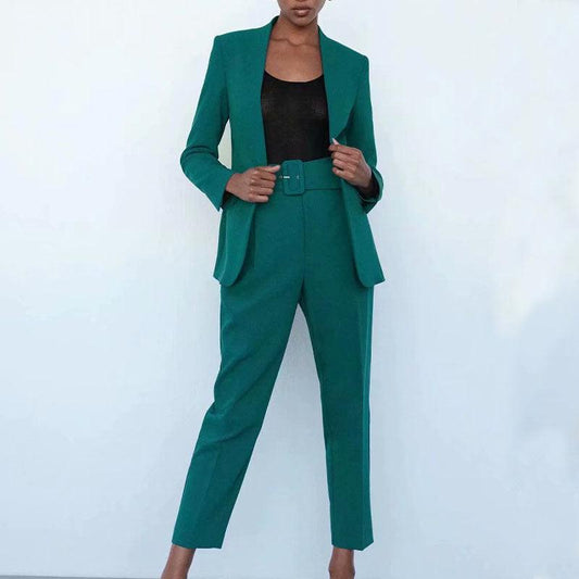 New Women's Suit Jacket Without Lapel Solid Color Long-sleeved Collar Pants - Cruish Home