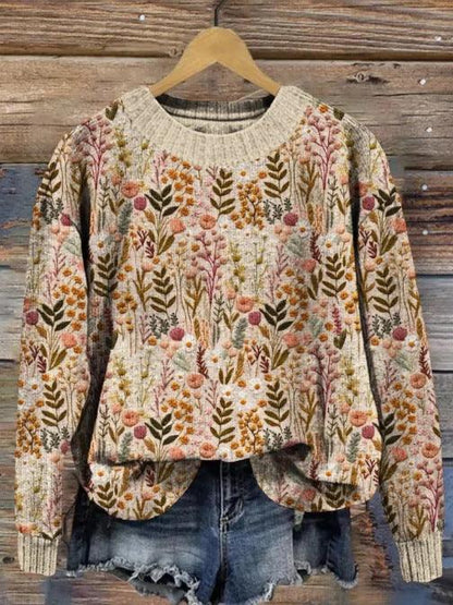 Abstract Style Printed Drop-shoulder Long-sleeve Women's Sweater Casual - Cruish Home