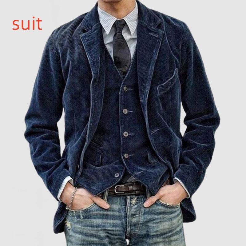 Corduroy Jacket Winter Solid Color Casual Blazer Fashion Warm Men Coat - Cruish Home