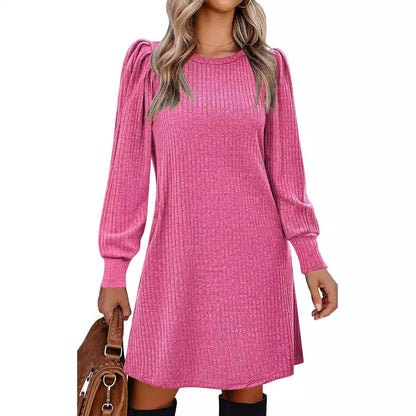 European And American Fashion Women's Knitted Puff Sleeve Casual Loose Dress