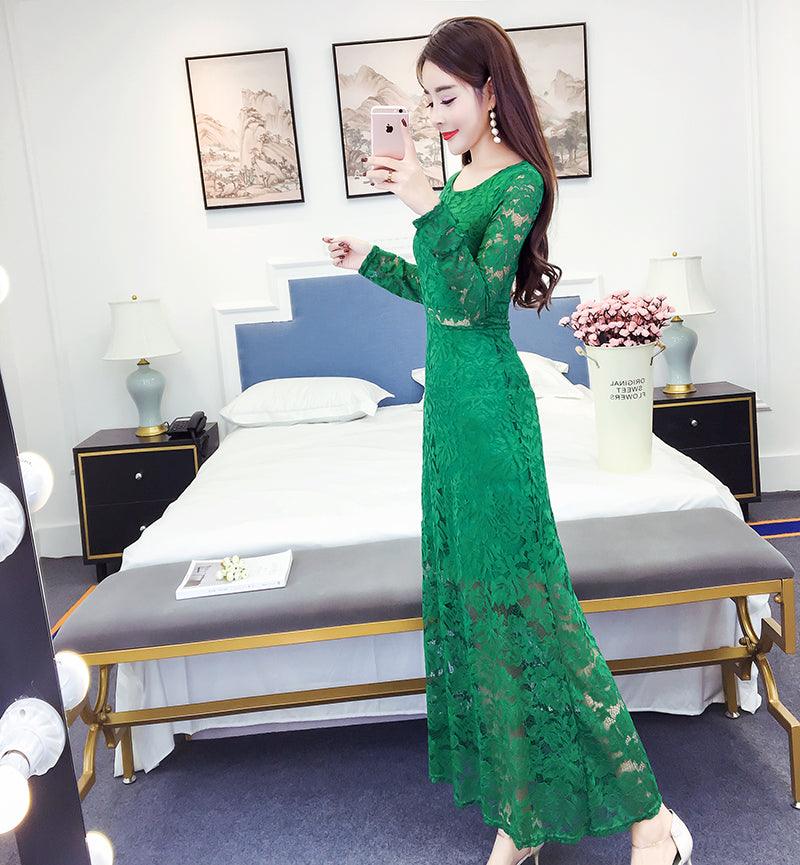 Temperament Slim Slim Sexy Long-sleeved Lace Dress - Cruish Home