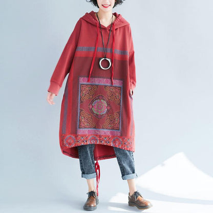 Hooded Sweater Loose Printed Long Dress Gradient Color - Cruish Home