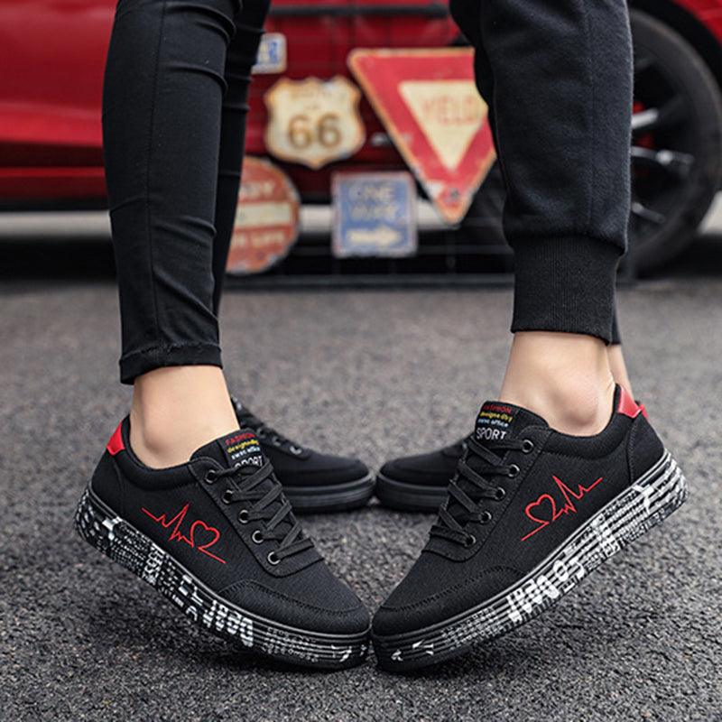 Love Print Canvas Shoes Women Men Flats Lace-up Casual Shoes Lover Sports Shoes Valentines Day - Cruish Home