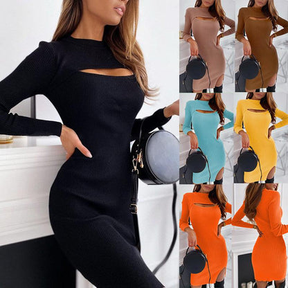 Fashion Sexy Chest Cut-out Long-sleeved Dress - Cruish Home