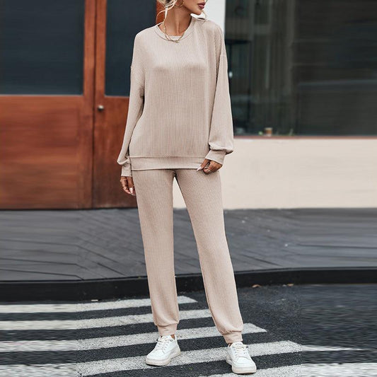 Solid Color Long-sleeved Trousers Loungewear Suit Casual Suit For Women - Cruish Home