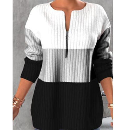 Zipper Contrast Panel Standing Neck Long Sleeve - Cruish Home