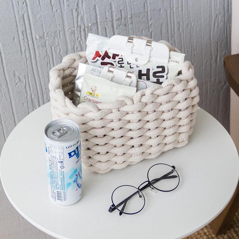 Nordic Wind Hand-woven Thick Cotton Rope Storage Box Simple Storage Basket - Cruish Home