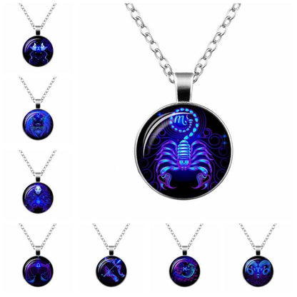 Twelve Constellation Time Gemstone Glass Pendant Necklace - Cruish Home