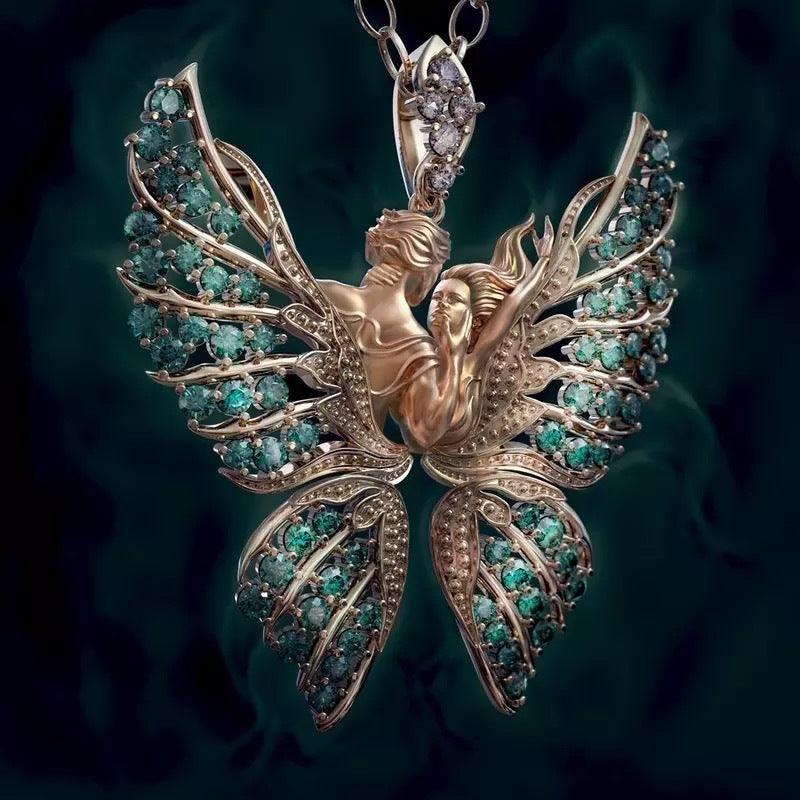 Angel Wings With Diamond Butterfly Necklace Lovers Pendant - Cruish Home