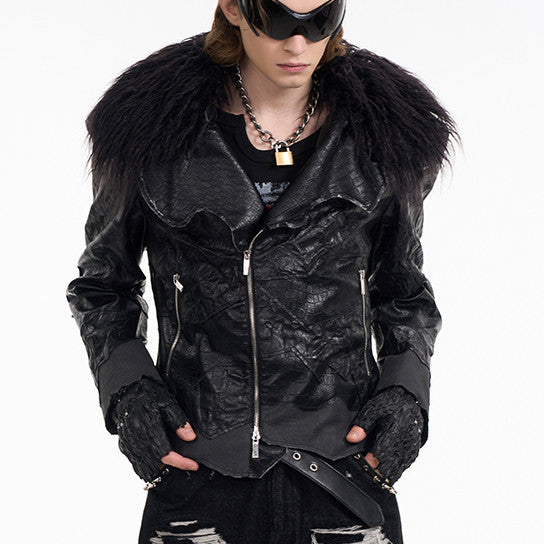 Fur Collar Cropped Leather Coat