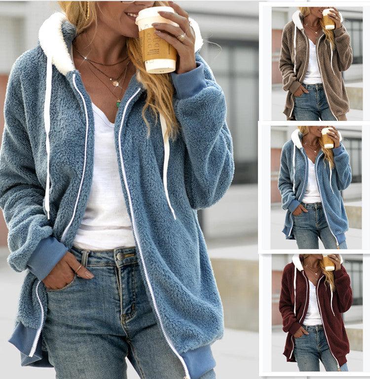 New Autumn And Winter Loose Plush Zipper Hooded Jacket Women - Cruish Home