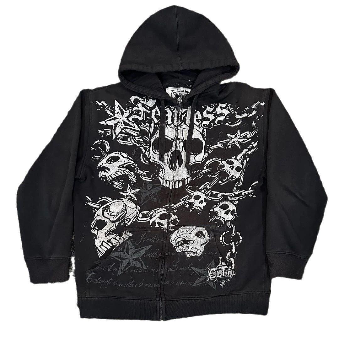 Punk Dark Skull Printed Hoodie Loose Zip Cardigan Sports Pullover Top - Cruish Home