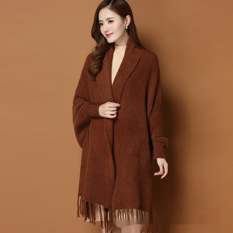 Autumn And Winter Classic Pure Color Thickened Faux Mink Sleeved Shawl Women's Scarf