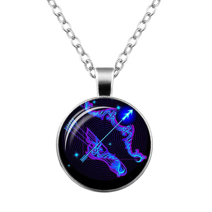 Twelve Constellation Time Gemstone Glass Pendant Necklace - Cruish Home