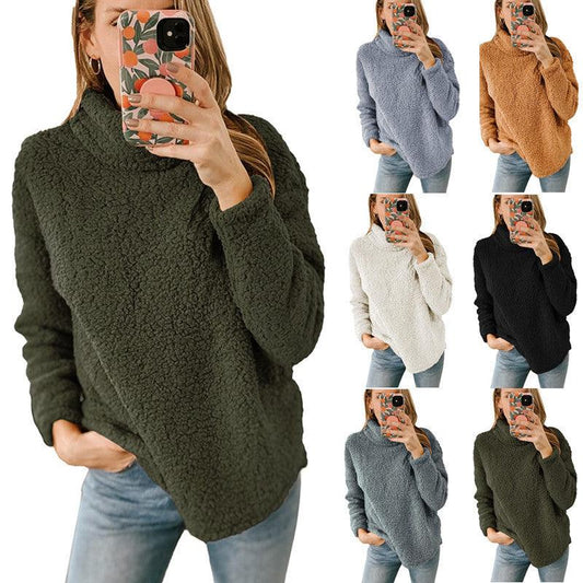 Women's Clothing New Furry Turtleneck Solid Color Hoodie Plush Top Women - Cruish Home