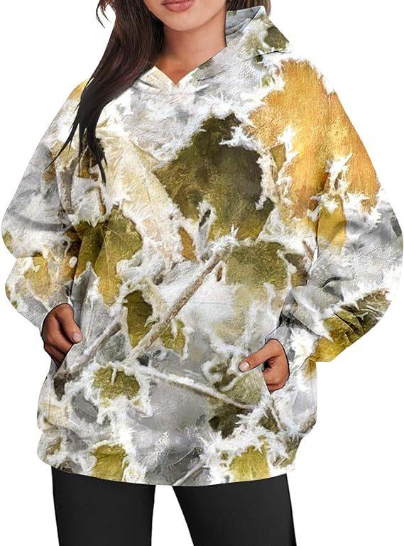 Women's Camouflage Hoodie Maple Leaf Print Oversized Sports Hoodie - Cruish Home