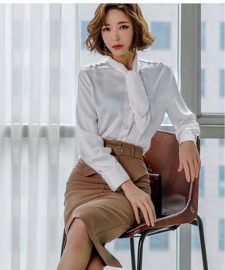 Bowknot Shirt Top Pocket Hip Skirt Professional Suit - Cruish Home