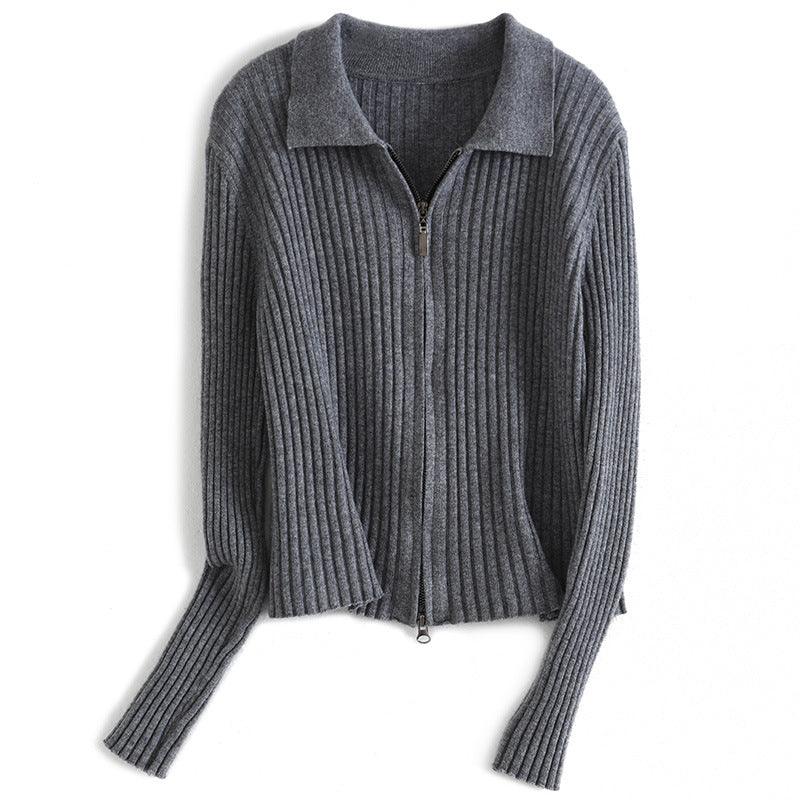 Double Zipper Small Cardigan Thin Short Sweater Thin - Cruish Home