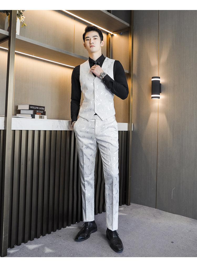 Wedding Embossed Dress Suit Three-piece Suit For Men - Cruish Home