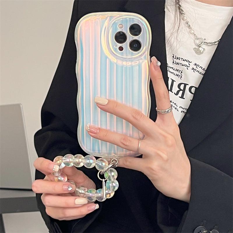 Laser Wave Silicone Phone Case Gradient Laser Stripes Bracelet Case For IPhone 14 13 12 11 Pro Max Plus Bead Chain - Cruish Home