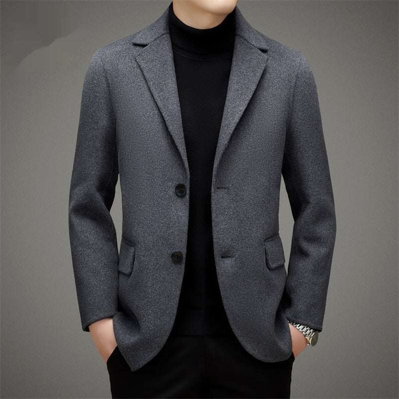 Men's High-end Suit Reversible Woolen Coat Short Detachable 90 White Duck Down Liner Suit Jacket