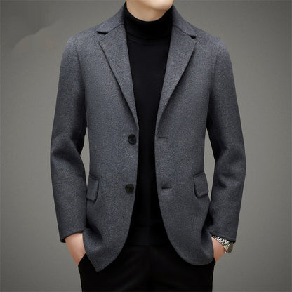 Men's High-end Suit Reversible Woolen Coat Short Detachable 90 White Duck Down Liner Suit Jacket