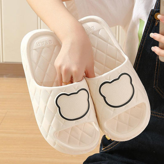 Rhombus Design Bear Slippers Indoor Non-slip Thick Soles Floor Bedroom Bathroom Slippers For Women Men Cute House Shoes - Cruish Home