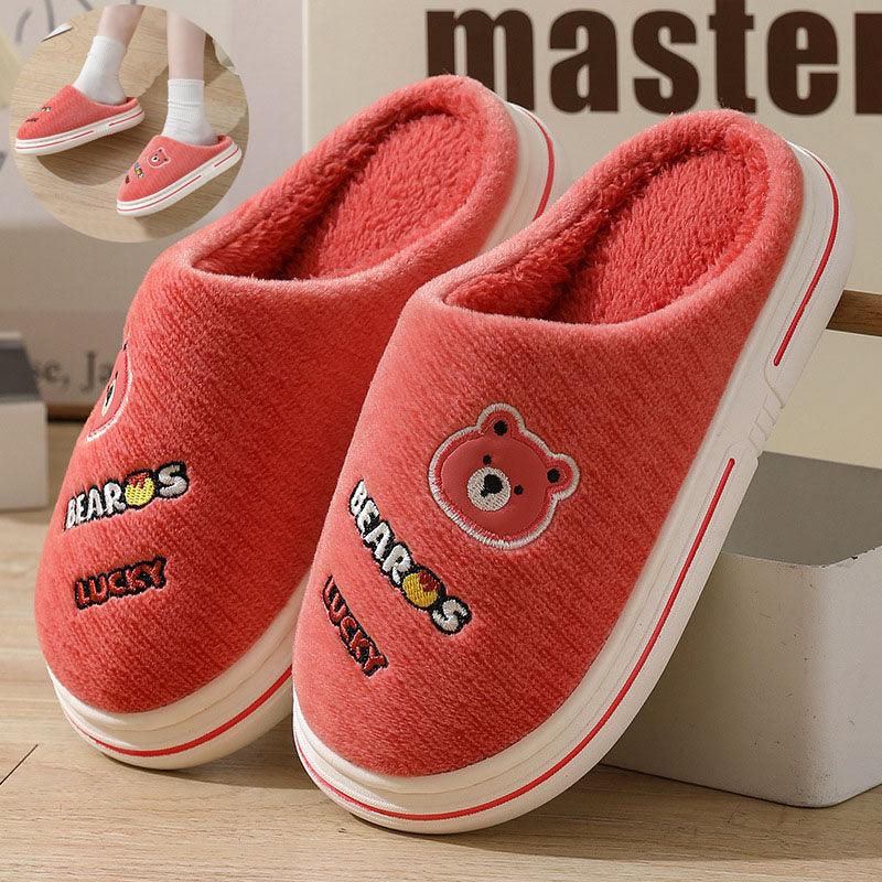 Cartoon Bear Plush Slippers For Women Autumn And Winter Warm Home Shoes Couple Thick-sole Non-slip Fashion Furry Slipper Men - Cruish Home