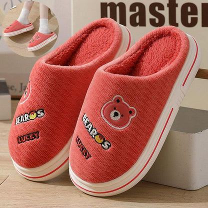 Cartoon Bear Plush Slippers For Women Autumn And Winter Warm Home Shoes Couple Thick-sole Non-slip Fashion Furry Slipper Men - Cruish Home