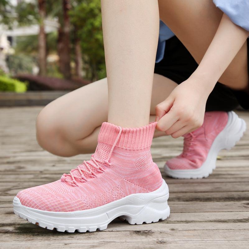 Flying Woven Breathable High-top Women's Height-increasing Socks And Shoes - Cruish Home