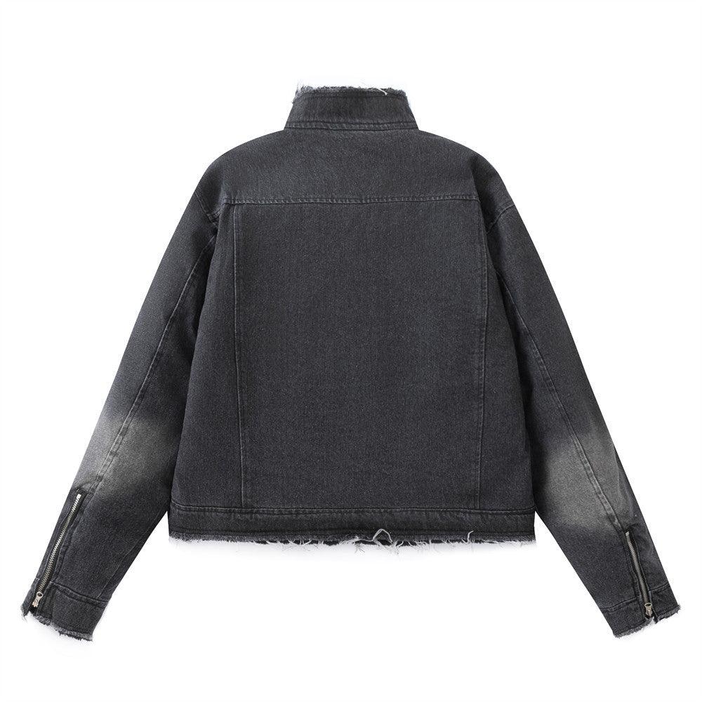 Washing Gradient Frayed Hem Denim Jacket Thickening - Cruish Home