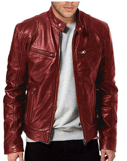 Gentleman's Warm Zipper Cardigan Pocket Decorated Pu Leather Coat - Cruish Home