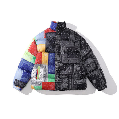 Color-blocking Thick Bread Clothes Loose Cotton-padded Jackets For Men And Women