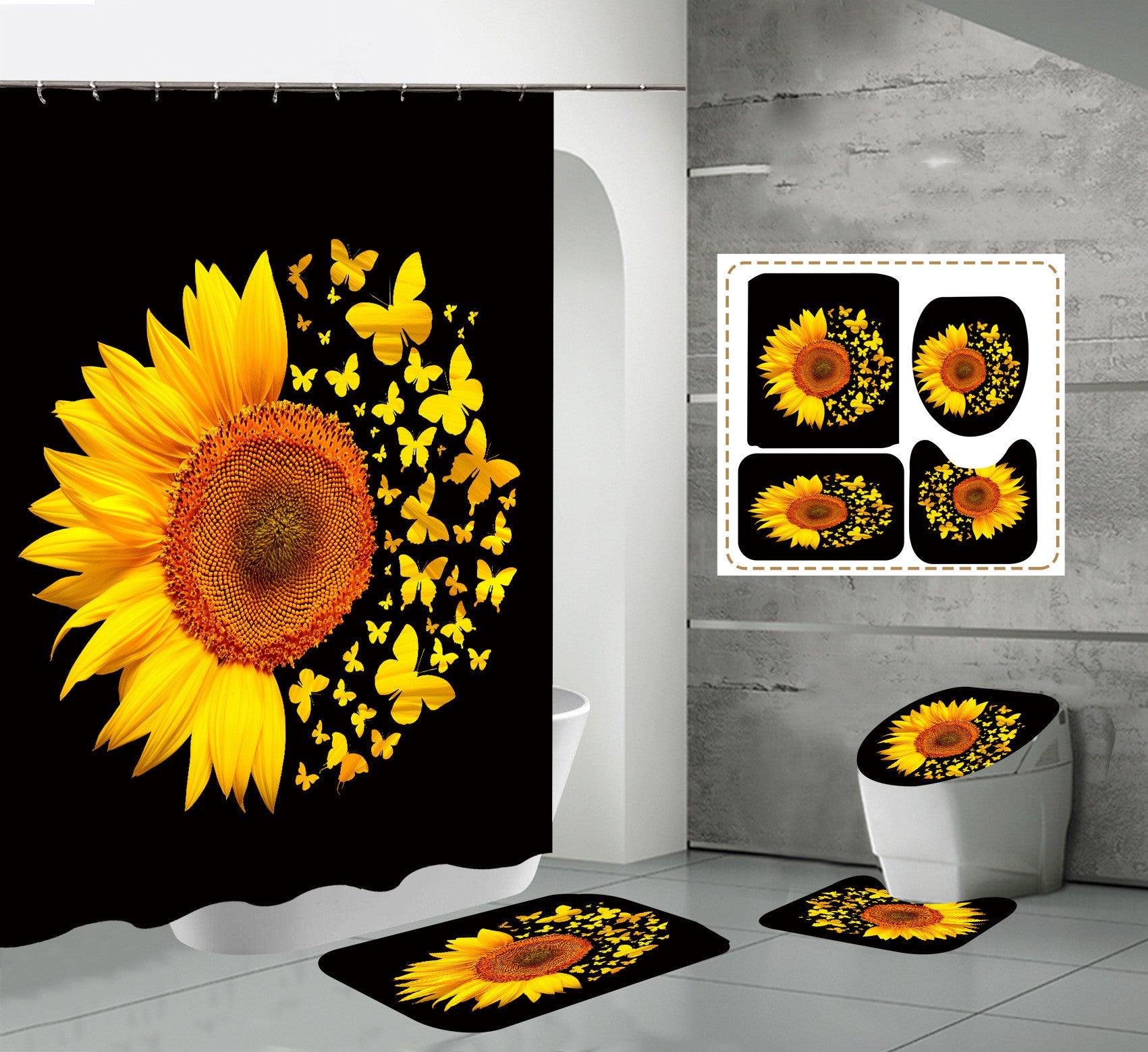 Cross-Border E-Commerce Hot Sale High-Definition Digital Printing Waterproof Polyester Shower Curtain Sunflower Hotel Partition Shower Curtain - Cruish Home