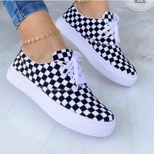 Lace-up Flats Shoes Print Canvas Fashion Walking Sneakers Women - Cruish Home