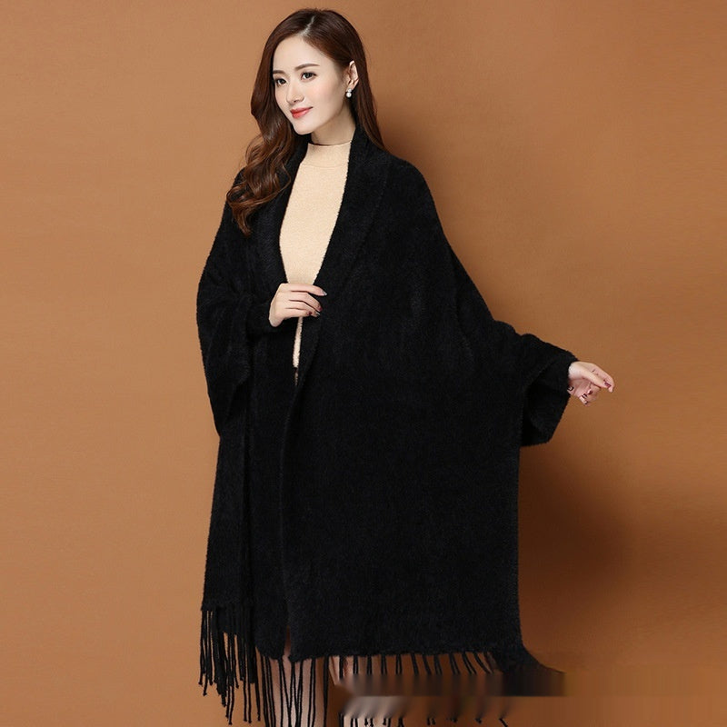 Autumn And Winter Classic Pure Color Thickened Faux Mink Sleeved Shawl Women's Scarf