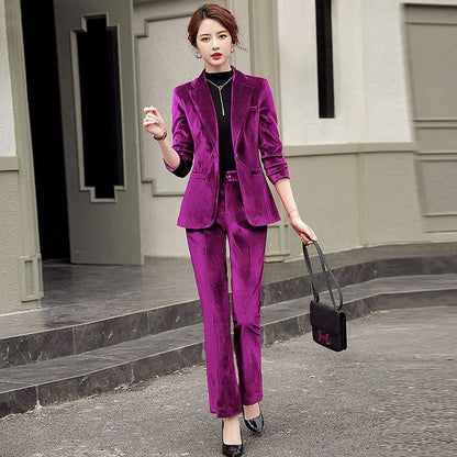 Gold Velvet Solid Color Small Suit Jacket Suit Women - Cruish Home