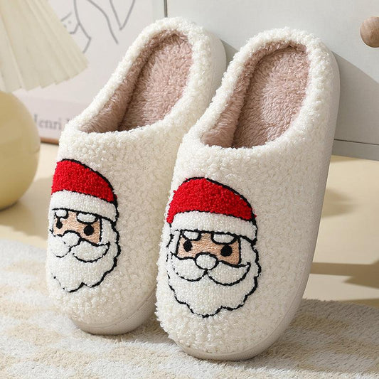 Christmas Home Slippers Cute Cartoon Santa Claus Cotton Slippers For Women And Men Couples Winter Warm Furry Shoes - Cruish Home