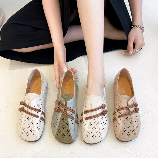 Retro Ethnic Style Buckle Hollowed Out Shoes For Women - Cruish Home