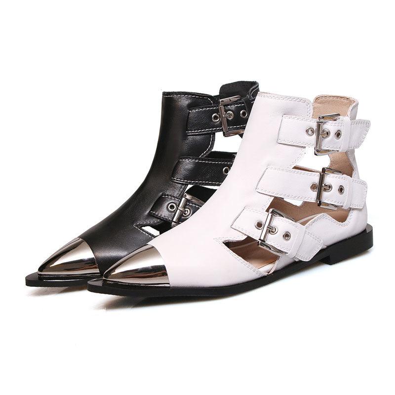 Fine Pointed Toe Low Heel Full Leather Rivet Sandals Inside And Outside - Cruish Home