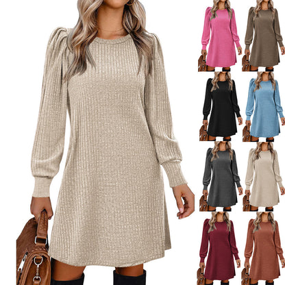 European And American Fashion Women's Knitted Puff Sleeve Casual Loose Dress