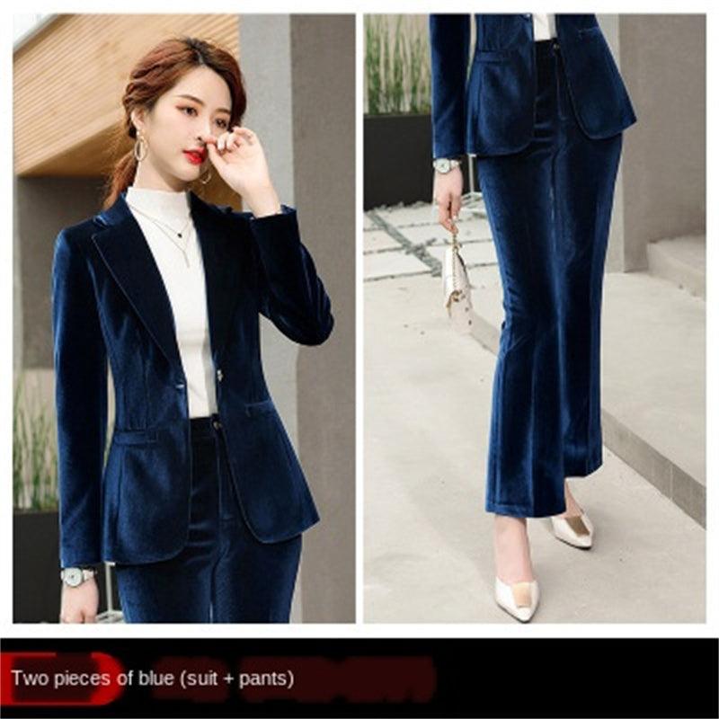 Gold Velvet Solid Color Small Suit Jacket Suit Women - Cruish Home