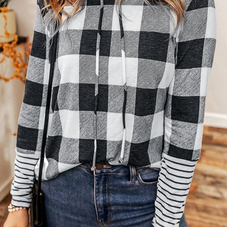 Casual Plaid Stitching Hoodie For Women - Cruish Home