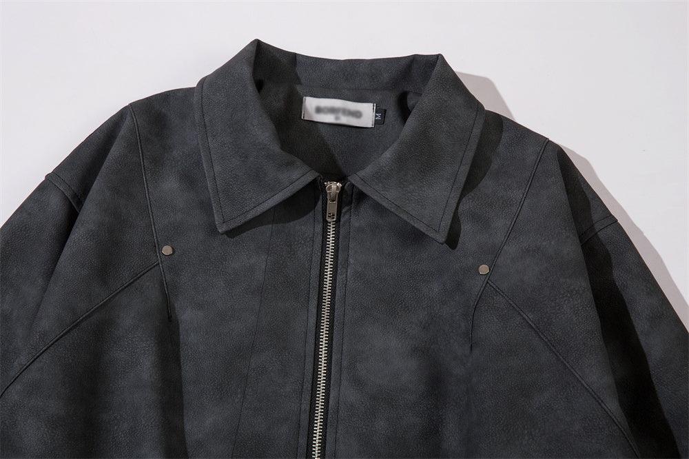 Men's Loose Casual Polo Collar Leather Coat - Cruish Home