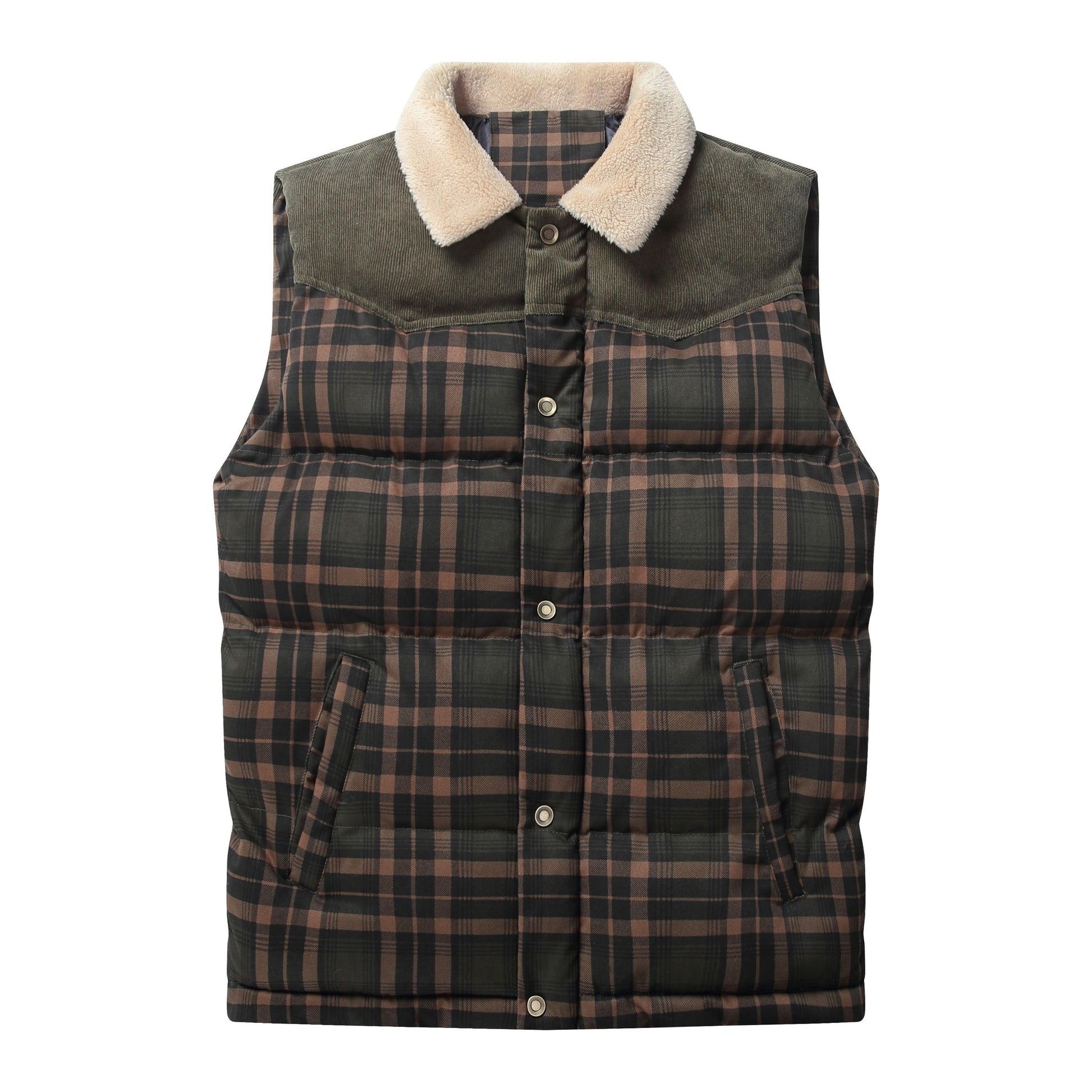 Men Neck Collar Warm Plaid Vest - Cruish Home