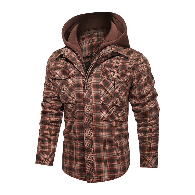 Men Long-sleeved Plaid Jacket Regular Fit Fleece Detachable Hoodies Jackets - Cruish Home